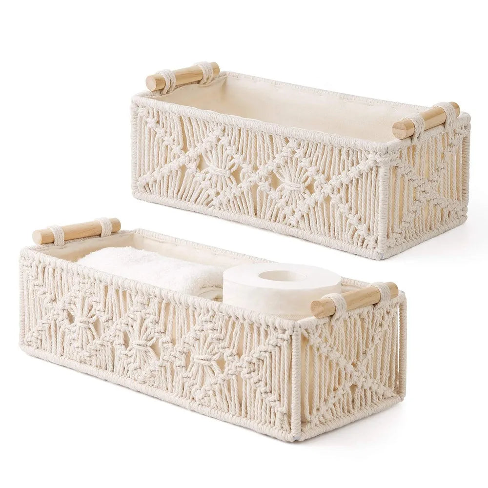 Macrame Hand Woven Storage Basket For Home Organization