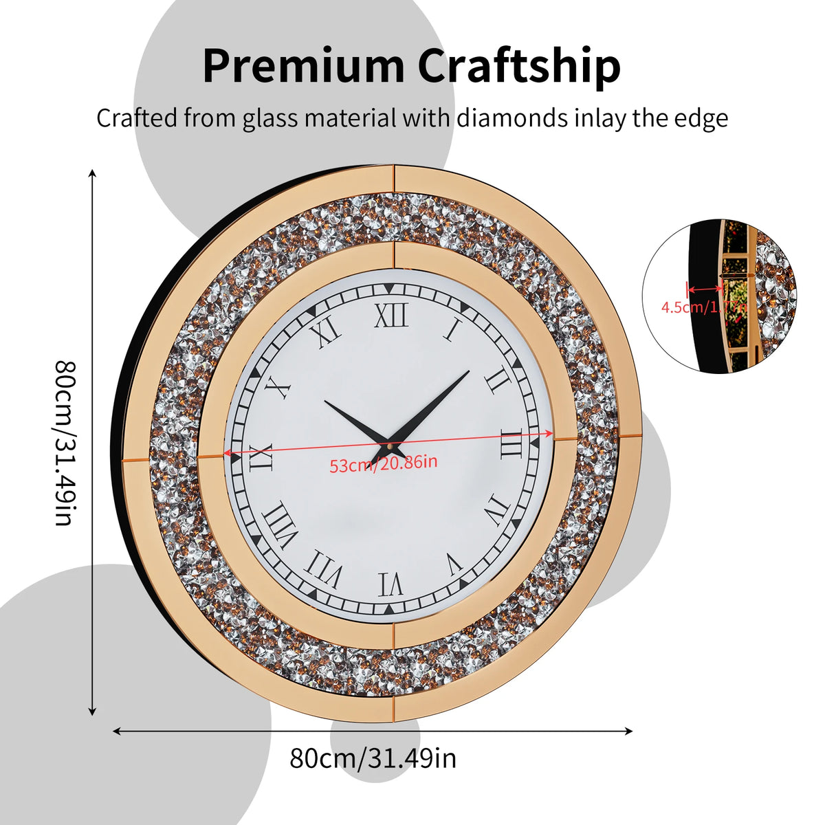 Crystal Mirrored Round Wall Clock With Sparkling Detail