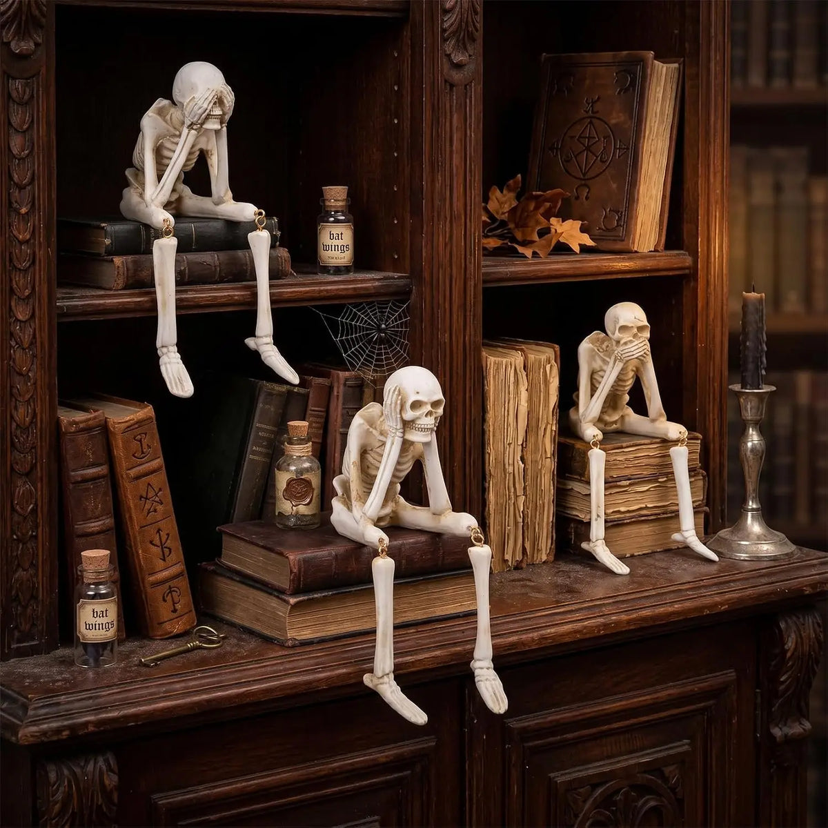 Movable Halloween Skeleton Figurine Set for Haunted House Decor