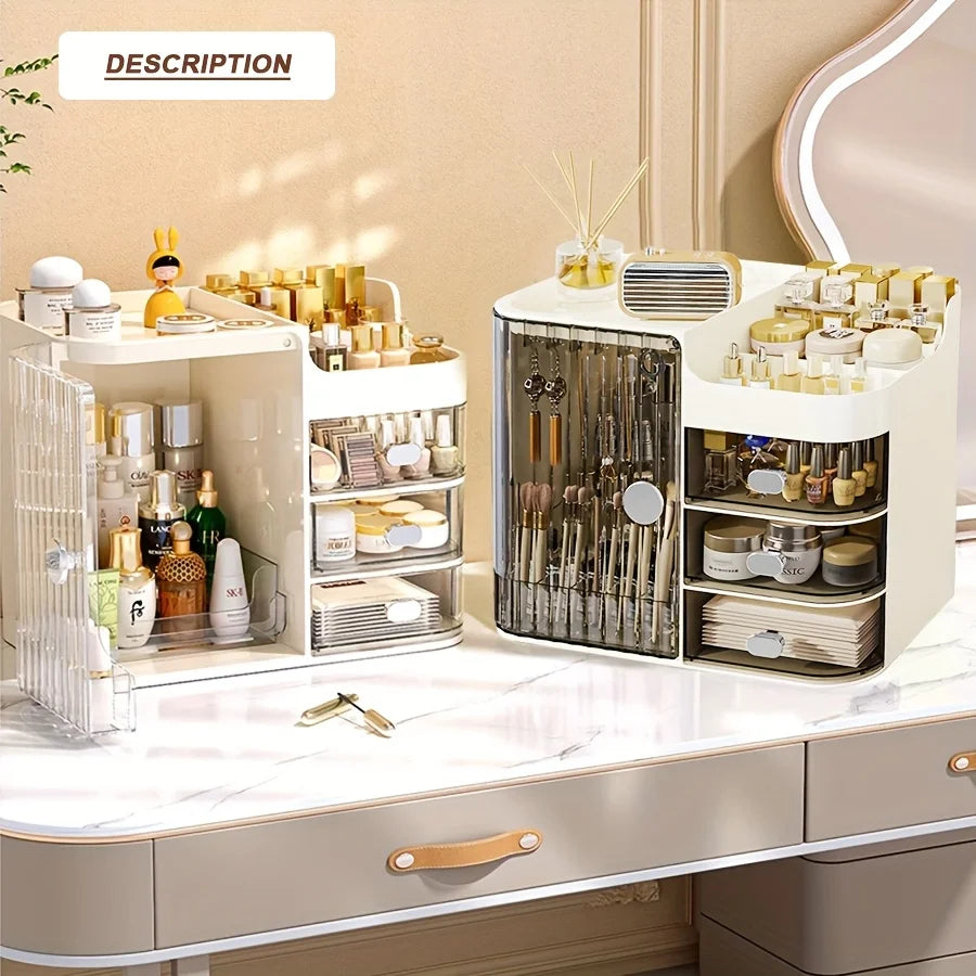 Plastic Cosmetic Storage Organizer With Mirror