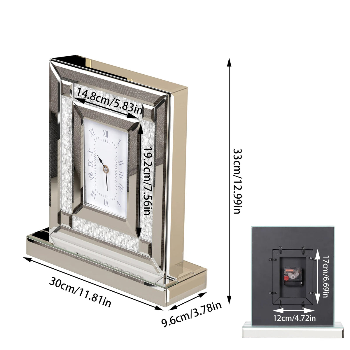 Antique Crushed Diamond Mirrored Desktop Clock