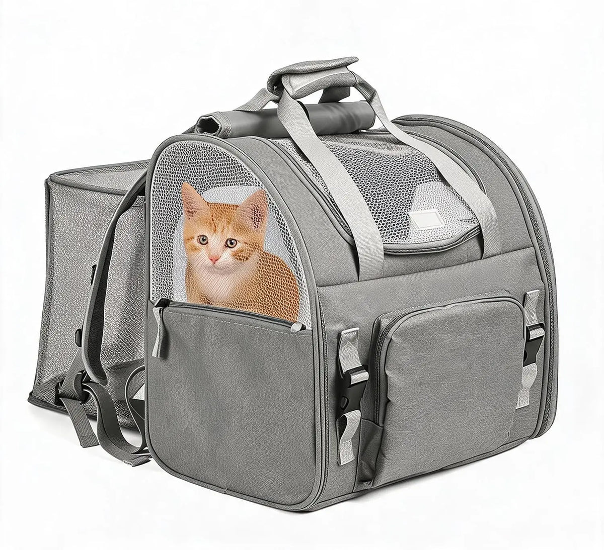 Expandable Mesh Cat Carrier Backpack With Padded Shoulder Straps