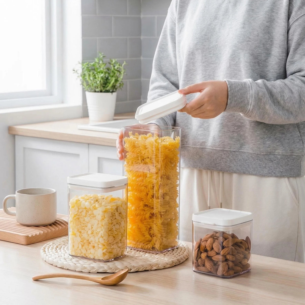 Airtight Plastic Food Storage Jars With Flip Lids