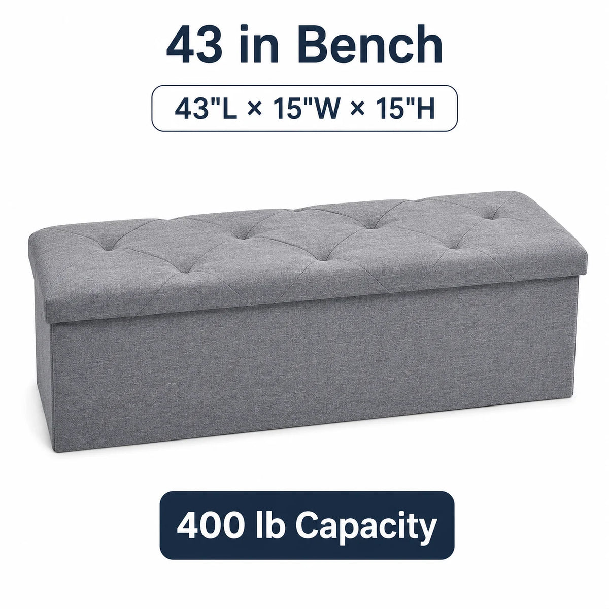 Foldable Wooden Storage Ottoman Bench With Cushion Seat