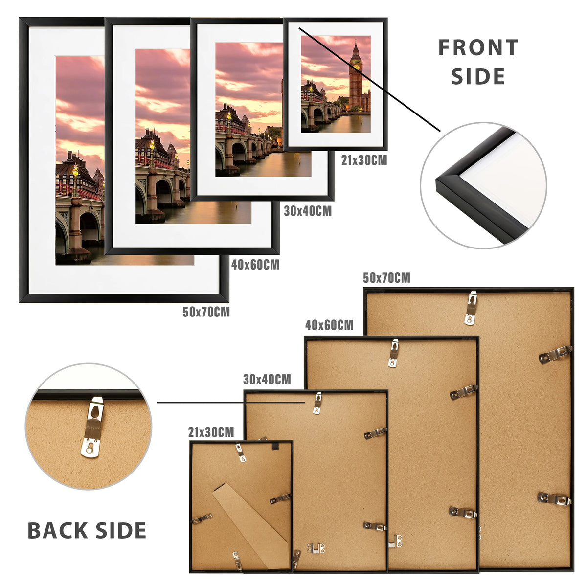 Modern Aluminum Picture Frames Set With Mat For Gallery Wall