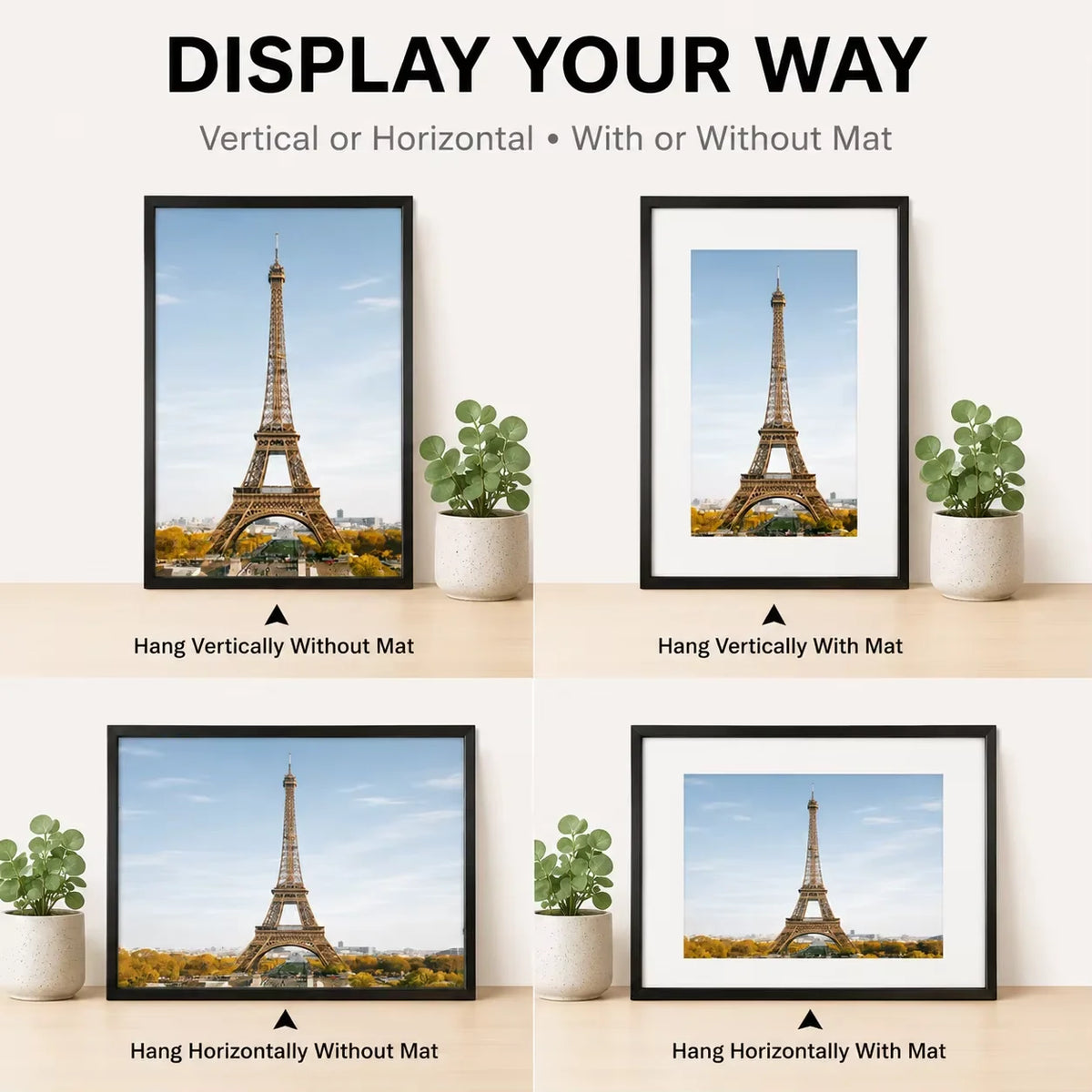 Modern Aluminum Picture Frames Set With Mat For Gallery Wall