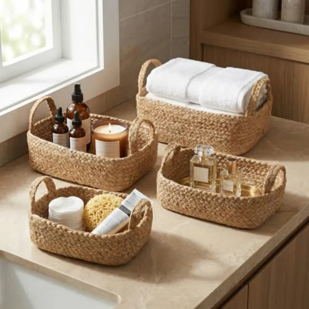 Natural Jute Rope Storage Baskets for Shelves