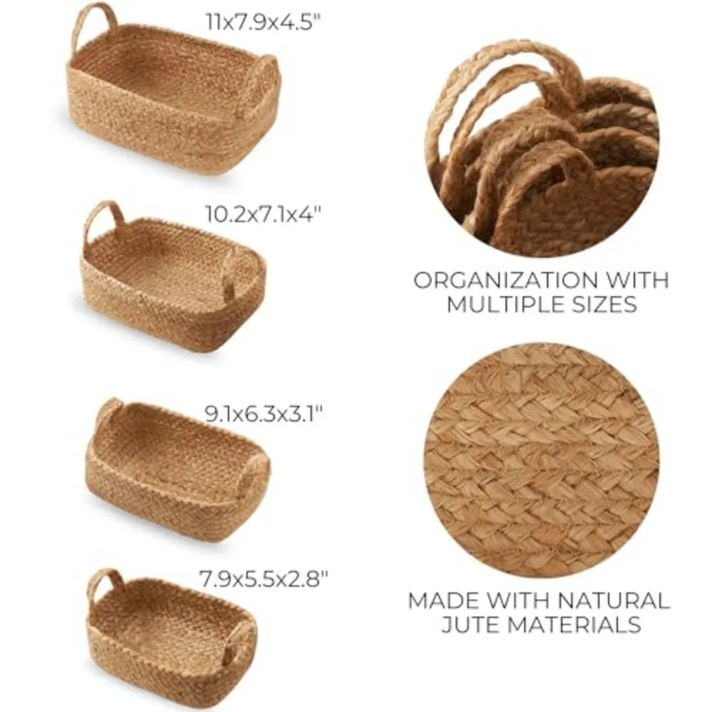 Natural Jute Rope Storage Baskets for Shelves