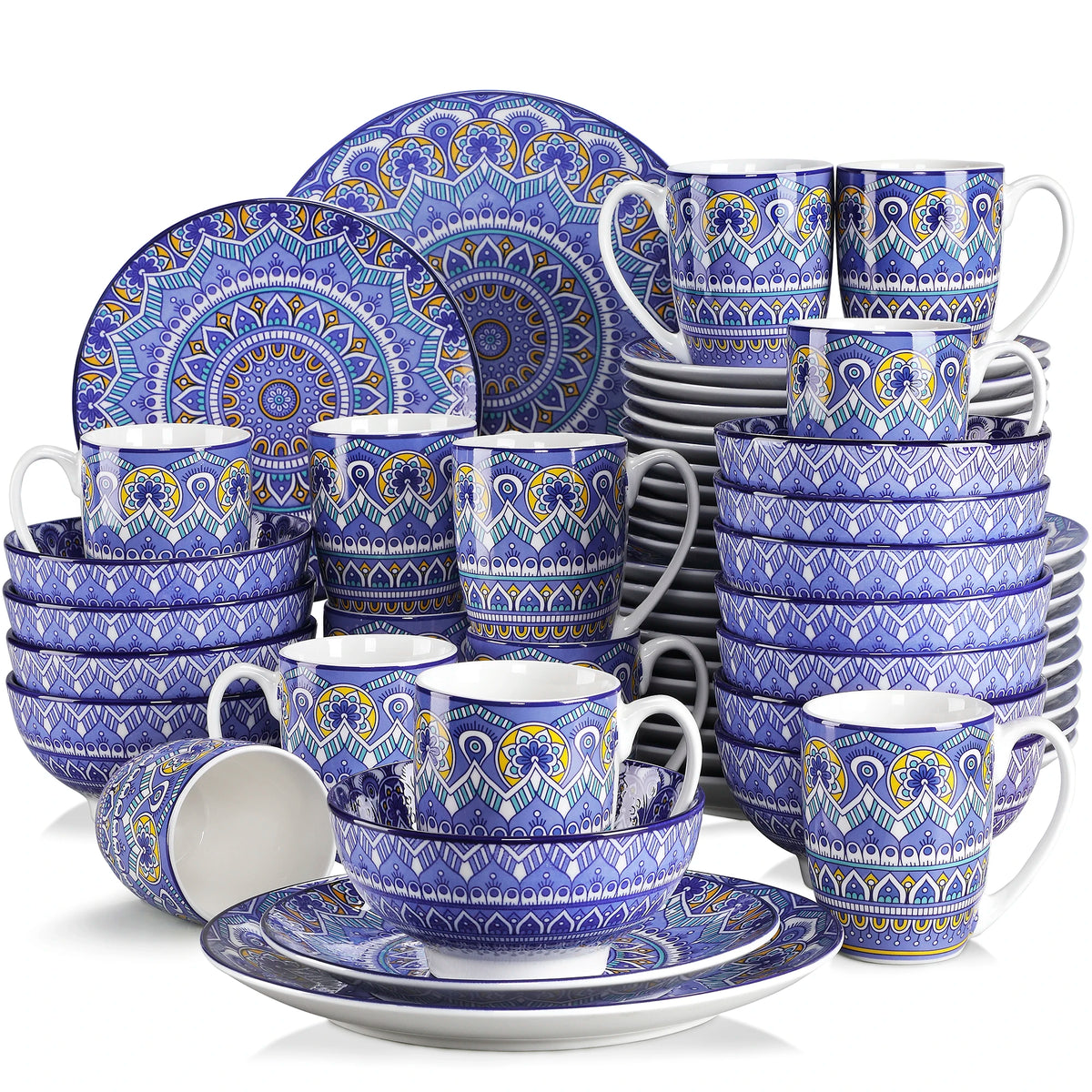 MALACASA Ceramic Mandala Dinnerware Set With Plates And Bowls