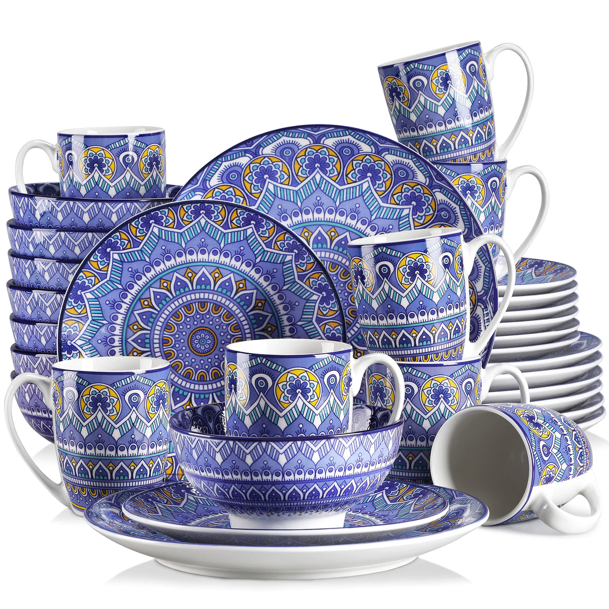 MALACASA Ceramic Mandala Dinnerware Set With Plates And Bowls