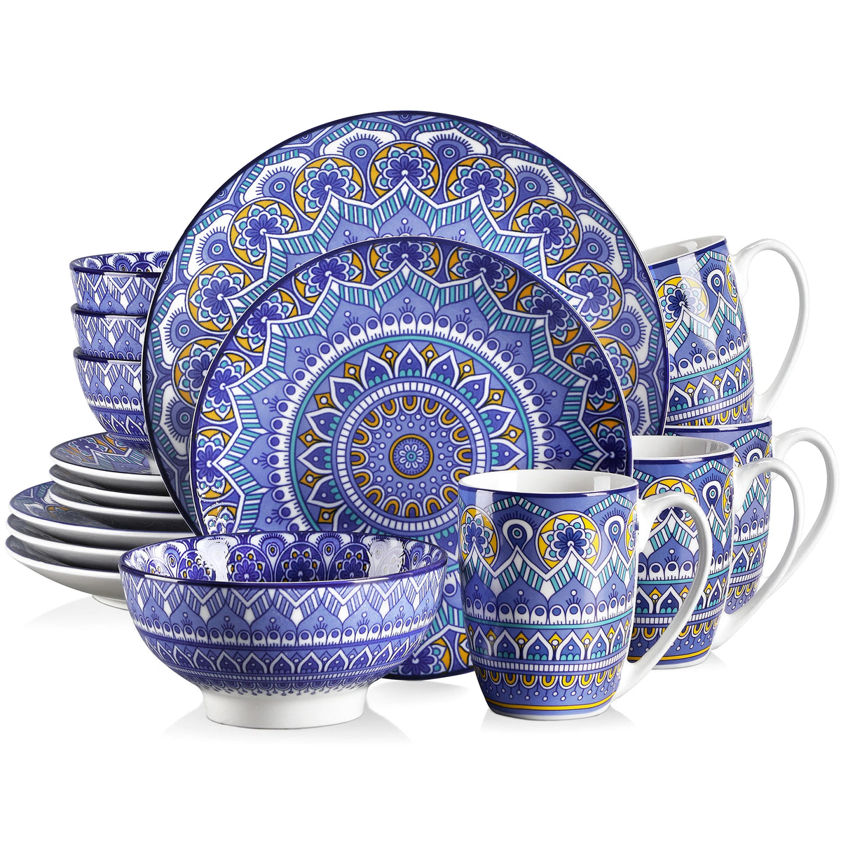 MALACASA Ceramic Mandala Dinnerware Set With Plates And Bowls