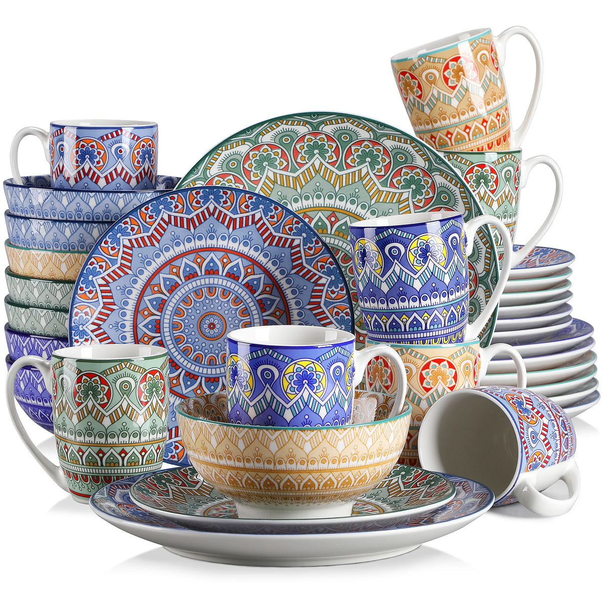 MALACASA Ceramic Mandala Dinnerware Set With Plates And Bowls