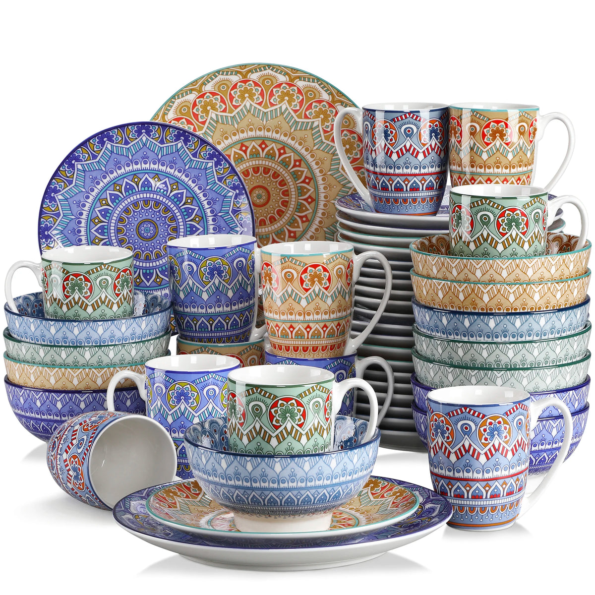 MALACASA Ceramic Mandala Dinnerware Set With Plates And Bowls