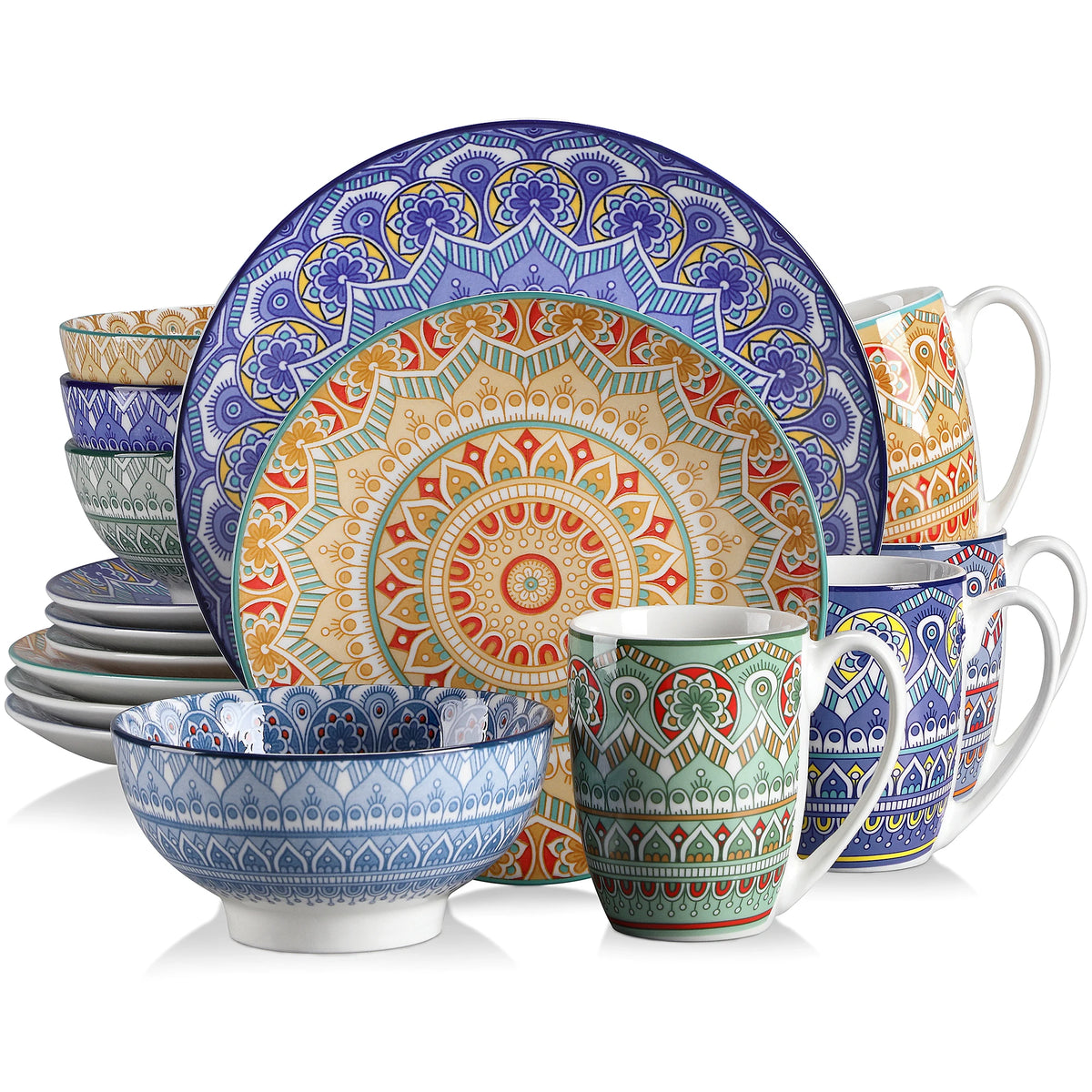 MALACASA Ceramic Mandala Dinnerware Set With Plates And Bowls