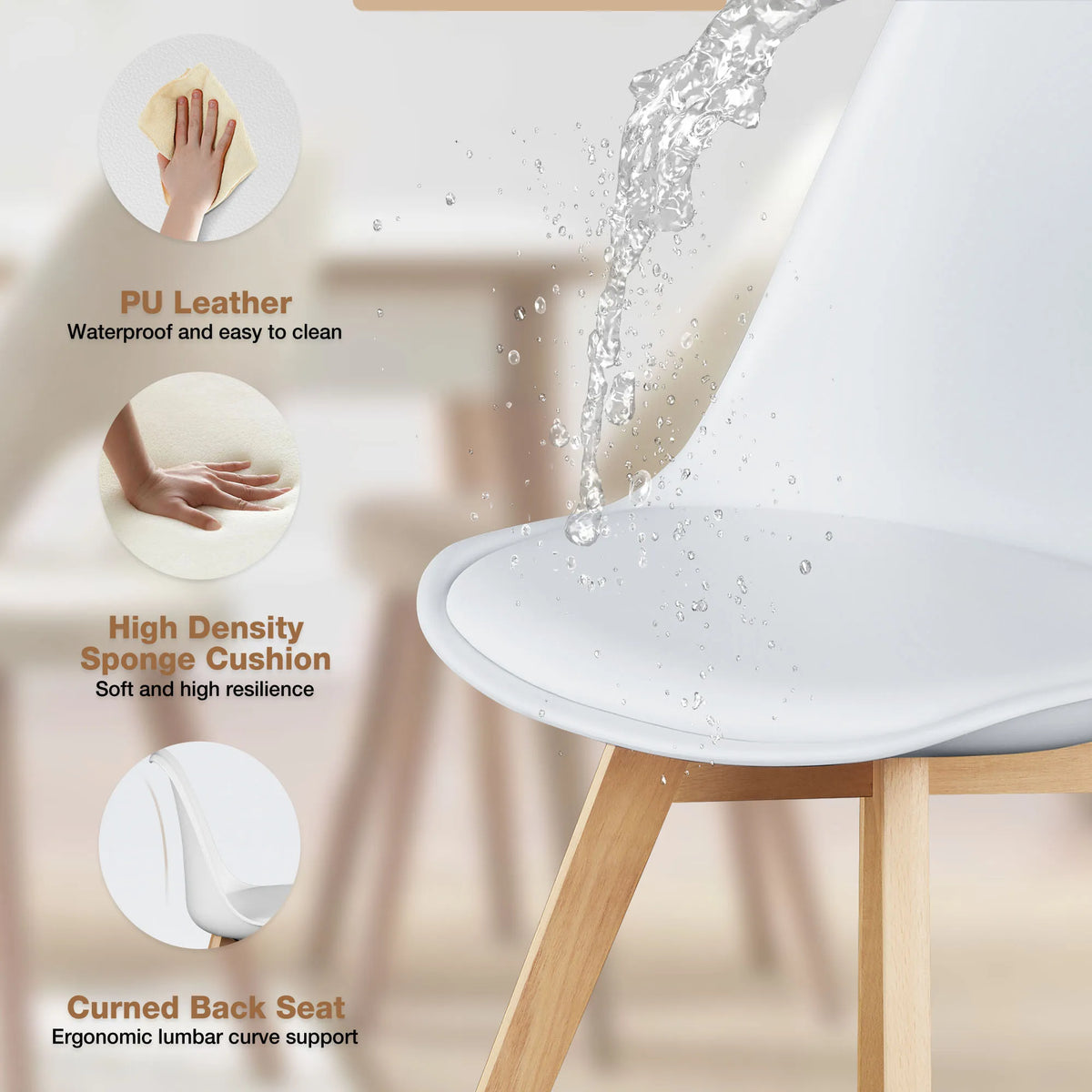 JHK PU Leather Dining Chairs With Wooden Legs