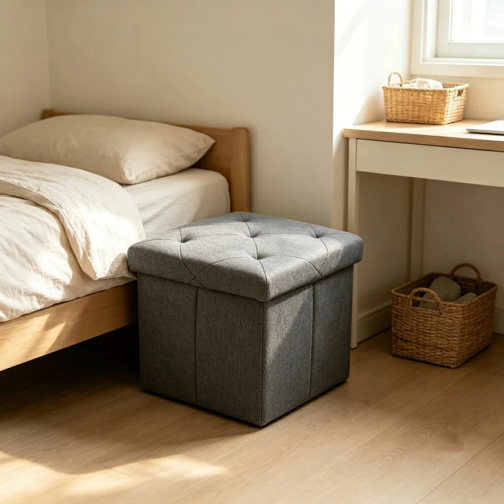 Foldable Wooden Storage Ottoman Bench With Cushion Seat