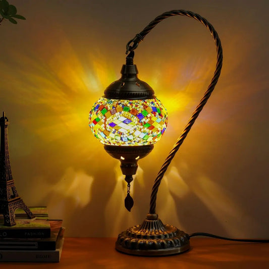 Handmade Turkish Mosaic Glass Swan Table Lamp