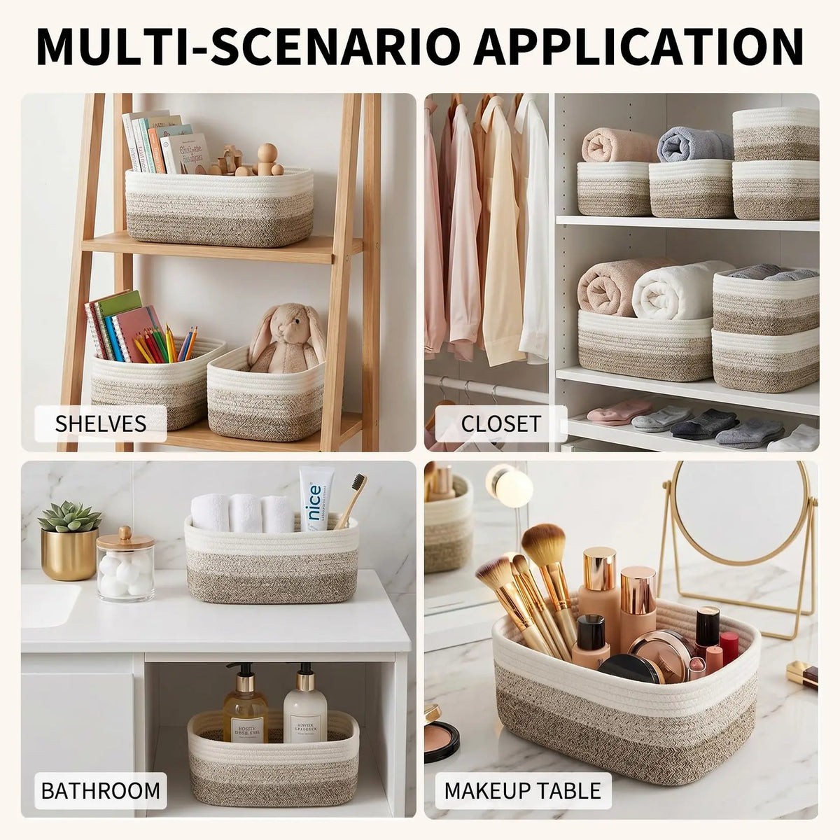 HiMISS Cotton Rope Storage Baskets Rectangular Toy Organizer