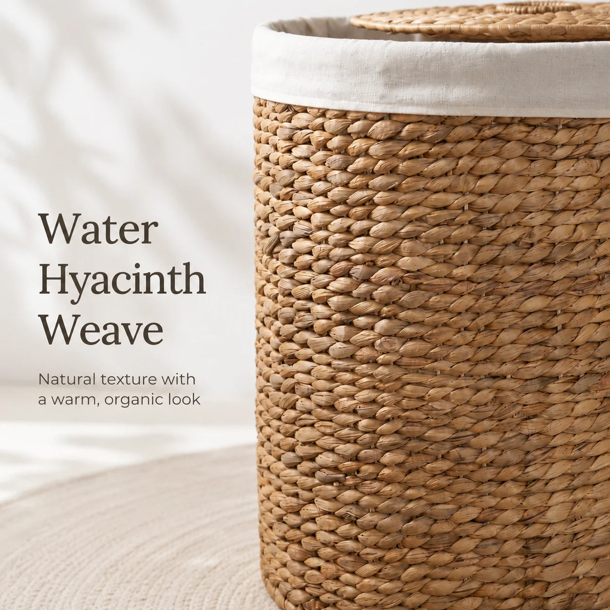 Woven Water Hyacinth Laundry Hamper With Lid And Removable Liner