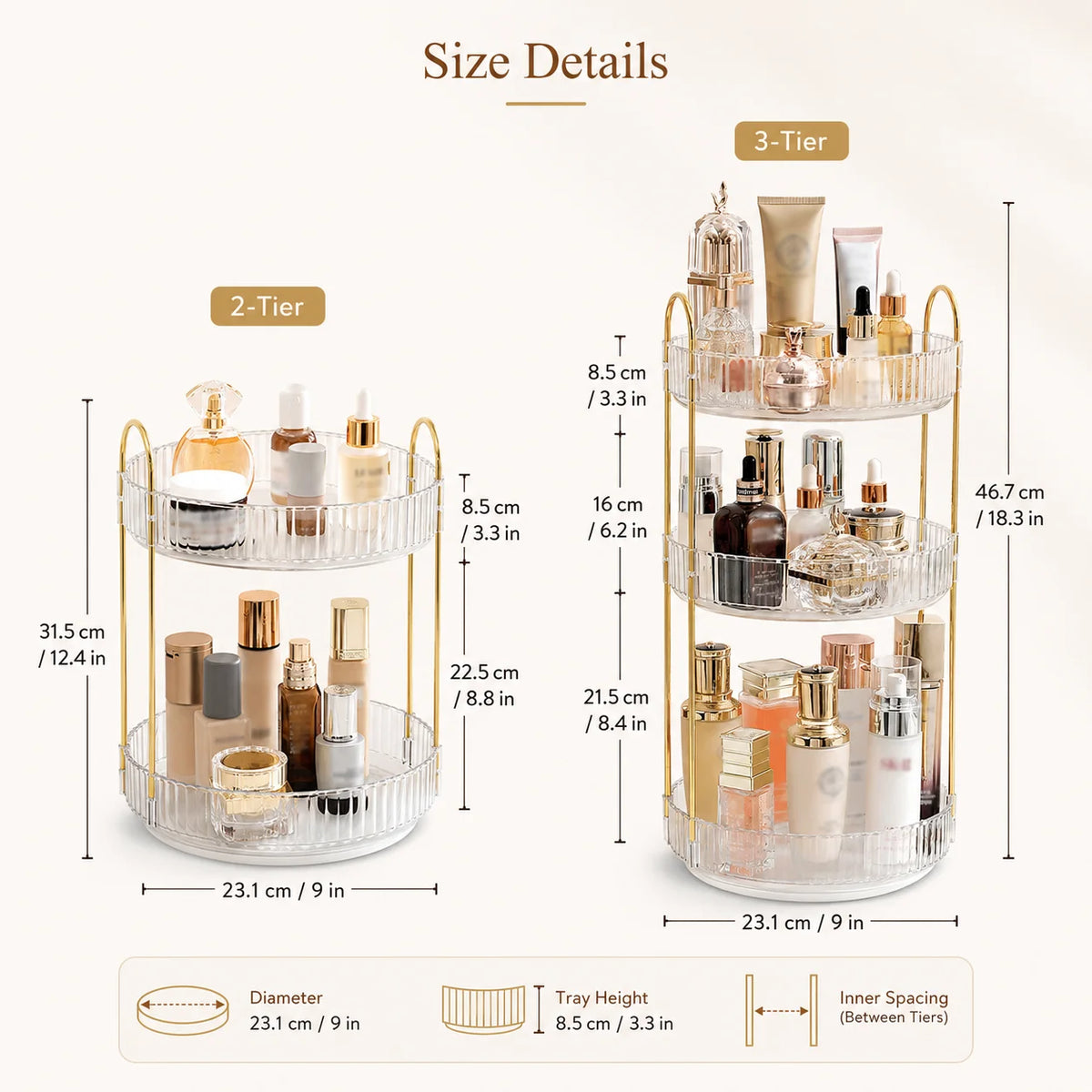 3 Tier Rotating Makeup Organizer 360 Cosmetic Storage Rack