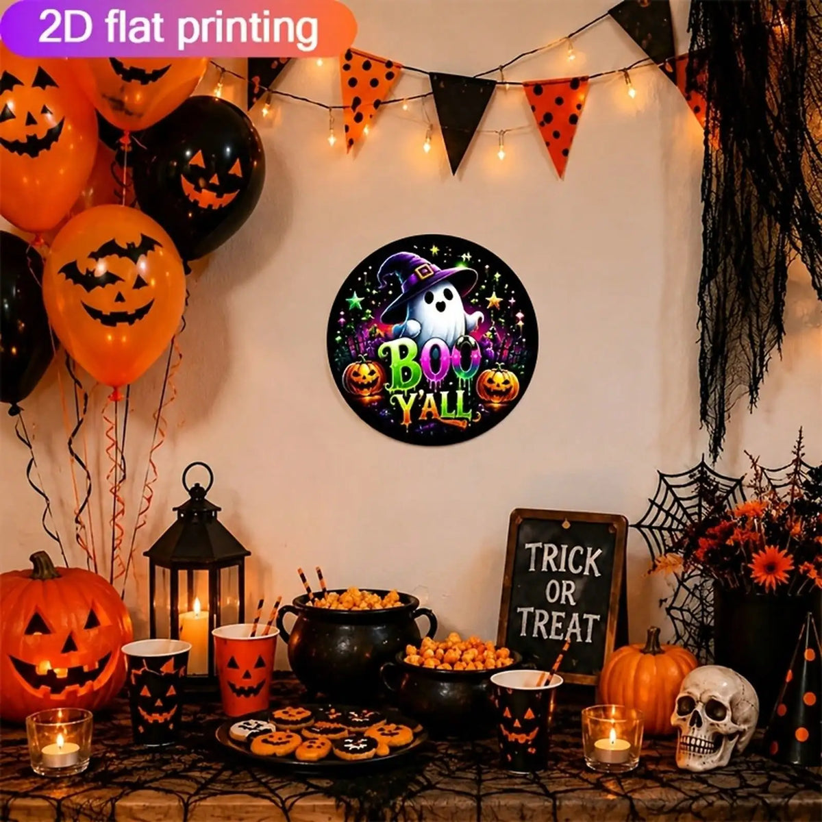 Halloween Boo Yall Ghost Pumpkin Metal Wall Decor Sign