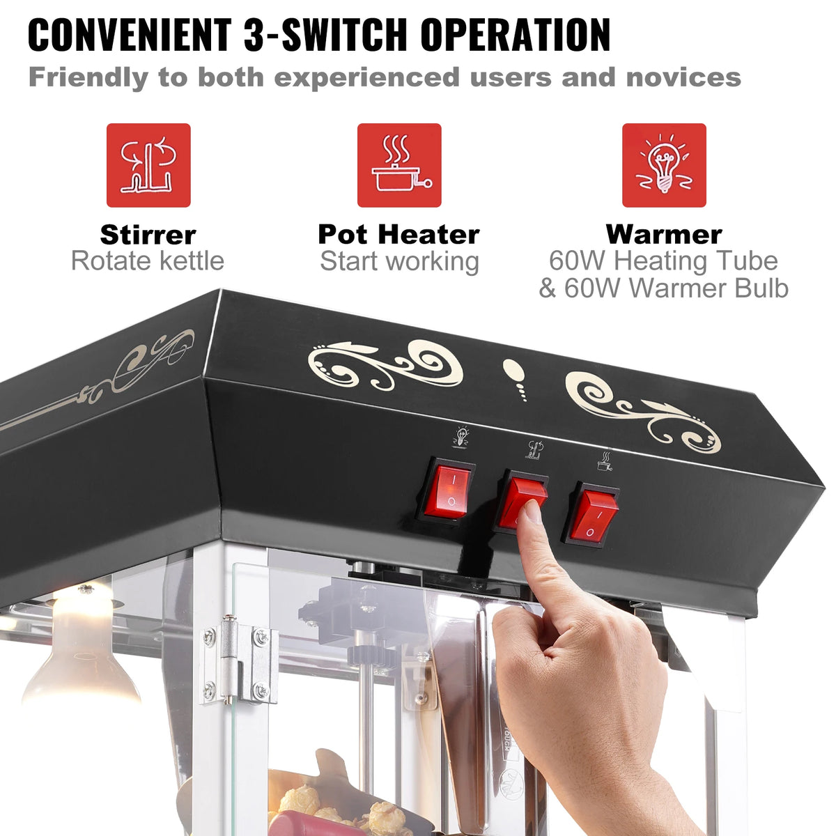 SucceBuy Countertop Popcorn Maker With Tempered Glass
