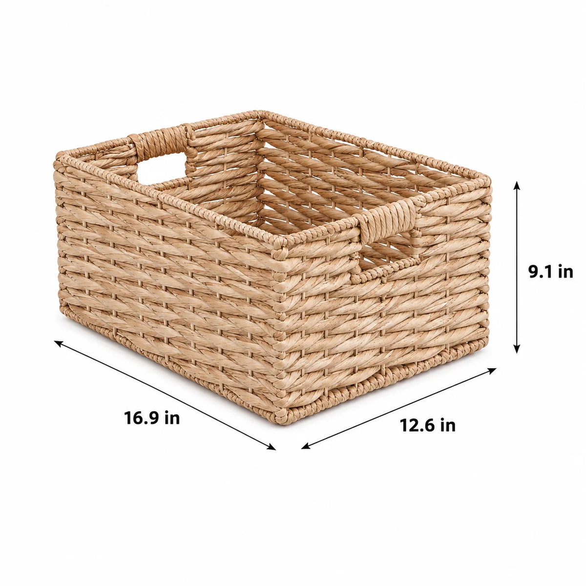 Water Hyacinth Woven Storage Basket With Handles For Home Organization