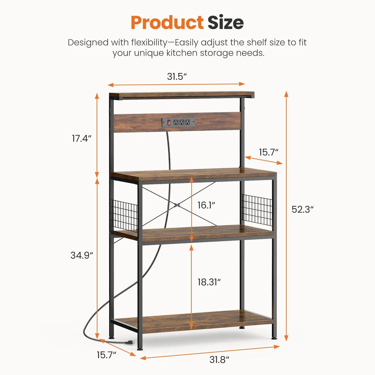 JHK Four Tier Kitchen Baker Rack With Power Outlet