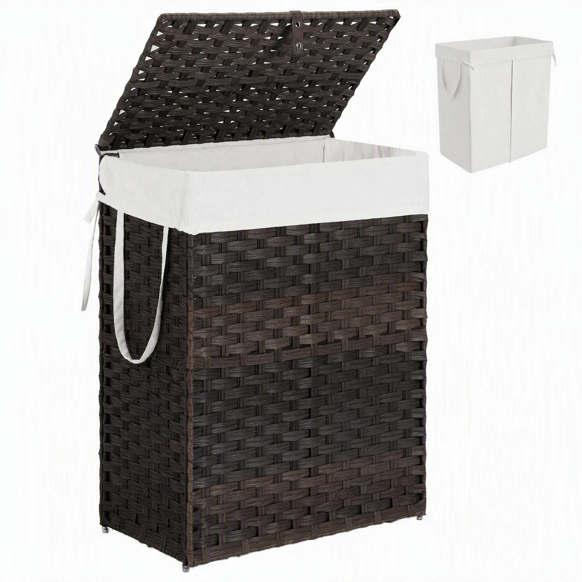Woven Laundry Hamper with Lid and Removable Liner Handles