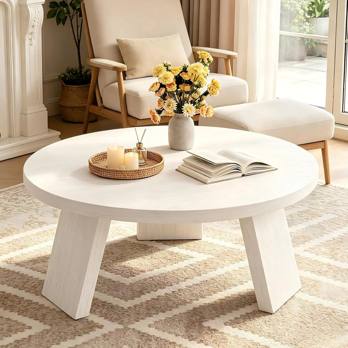 HiMISS Round Wooden Coffee Table For Modern Living Room