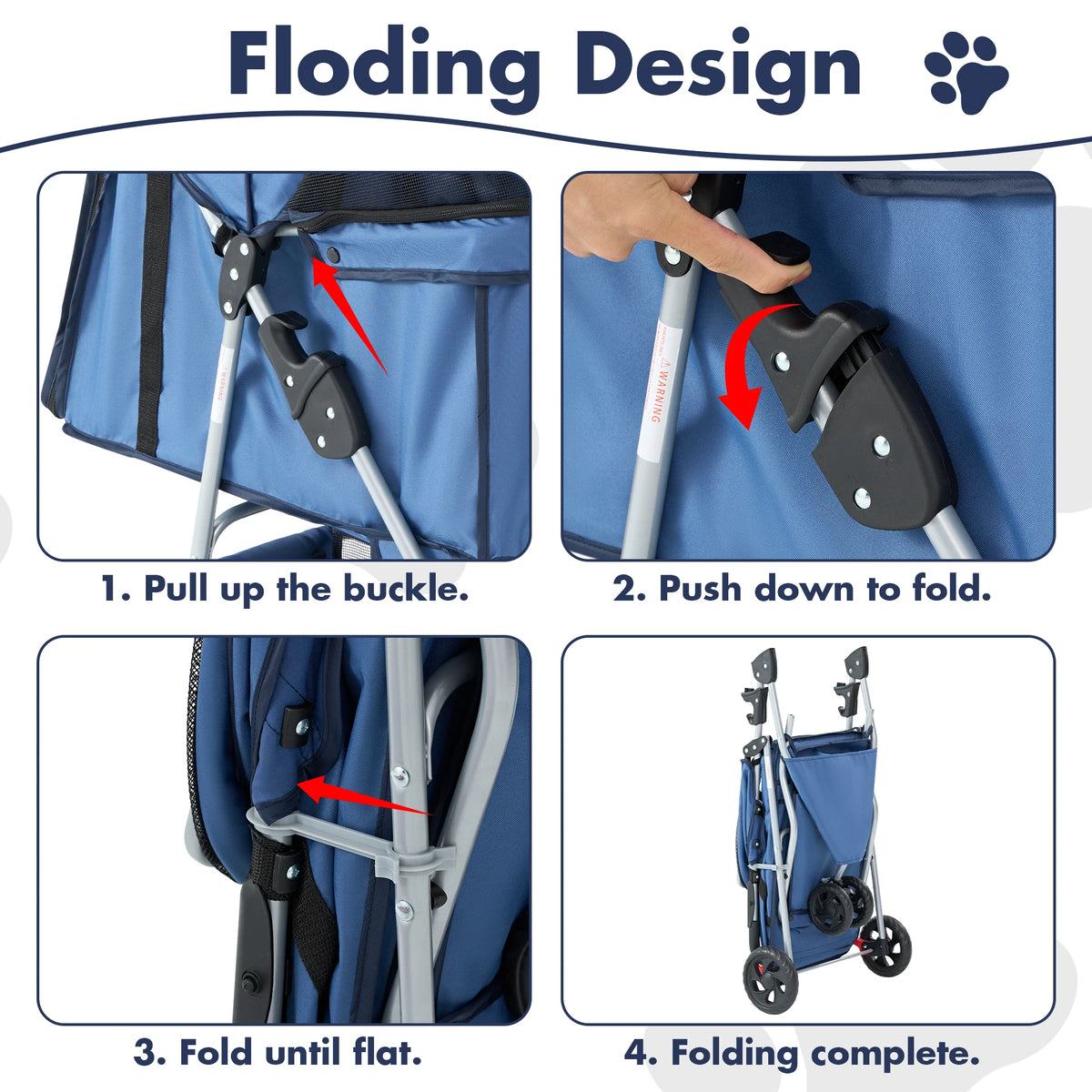 JHK Foldable Three Wheel Pet Stroller for Dogs and Cats