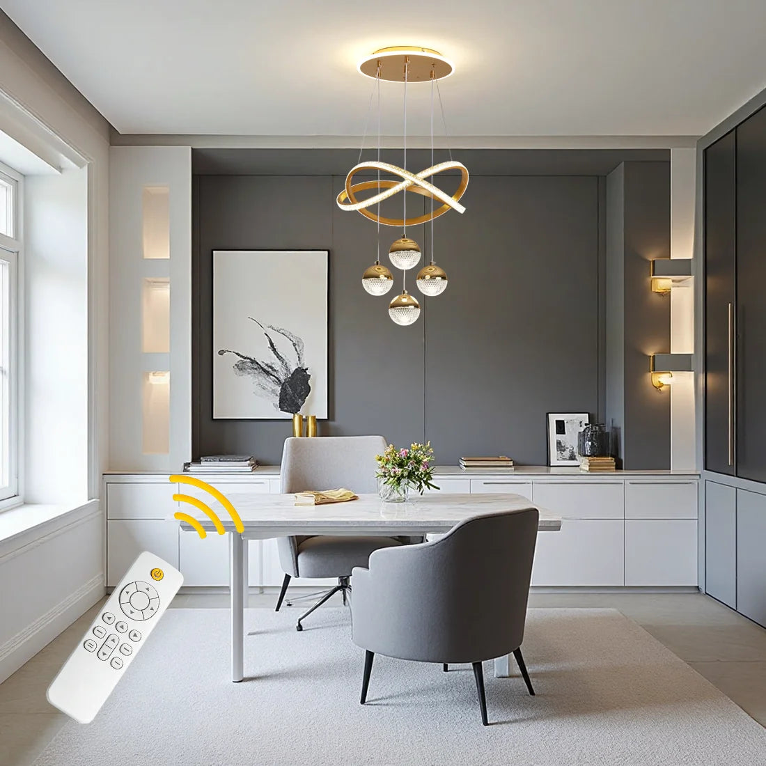 Modern LED Pendant Light with Spherical Heads and Remote Control