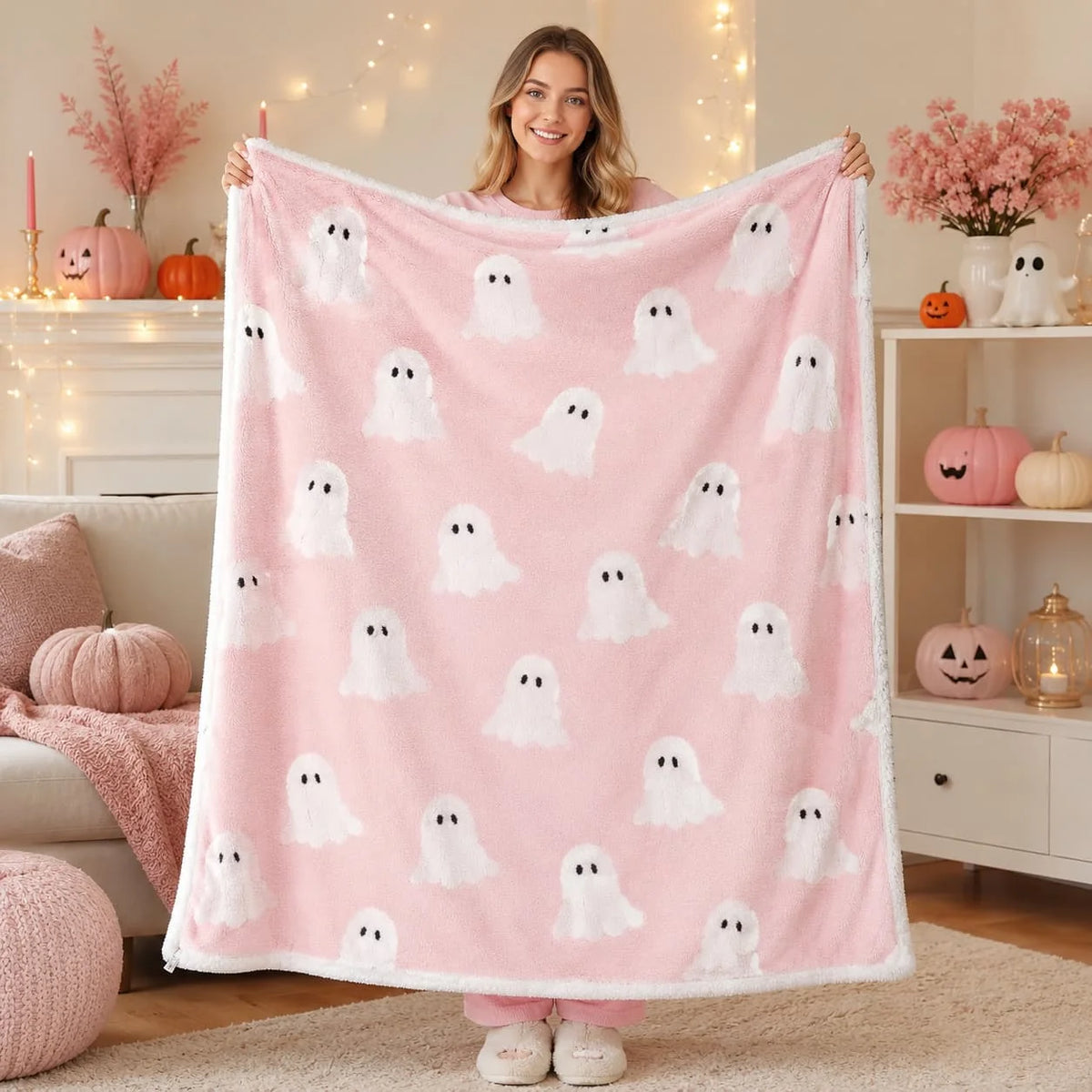 Smoofy Halloween Ghost Fleece Throw Blanket