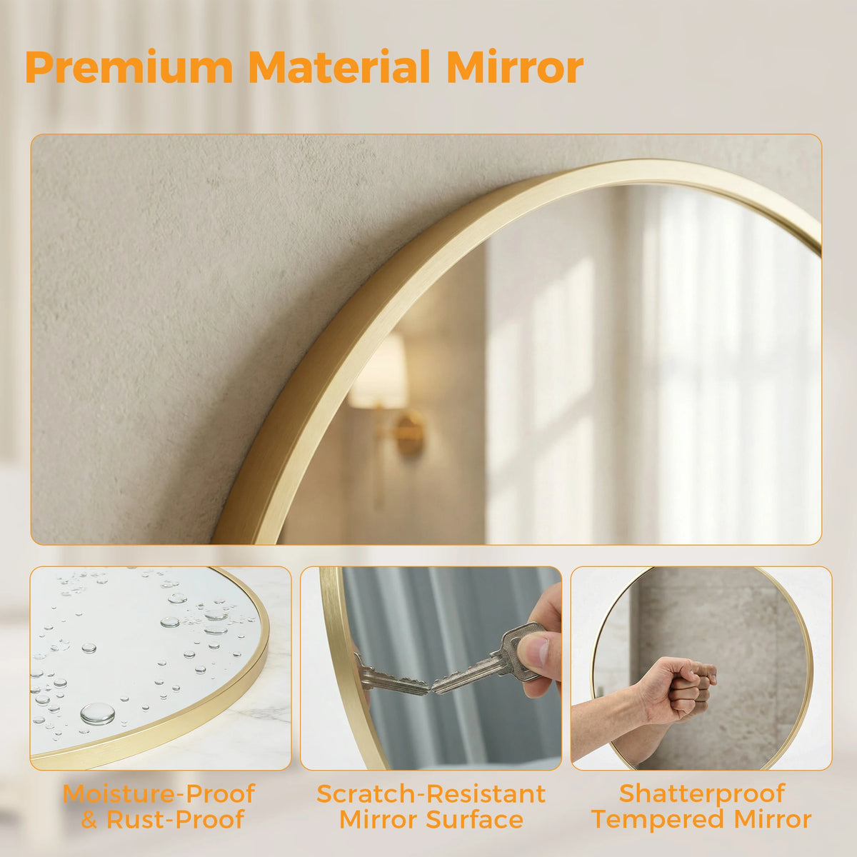 MCQ Shatterproof Round Wall Mirror for Bathroom and Bedroom