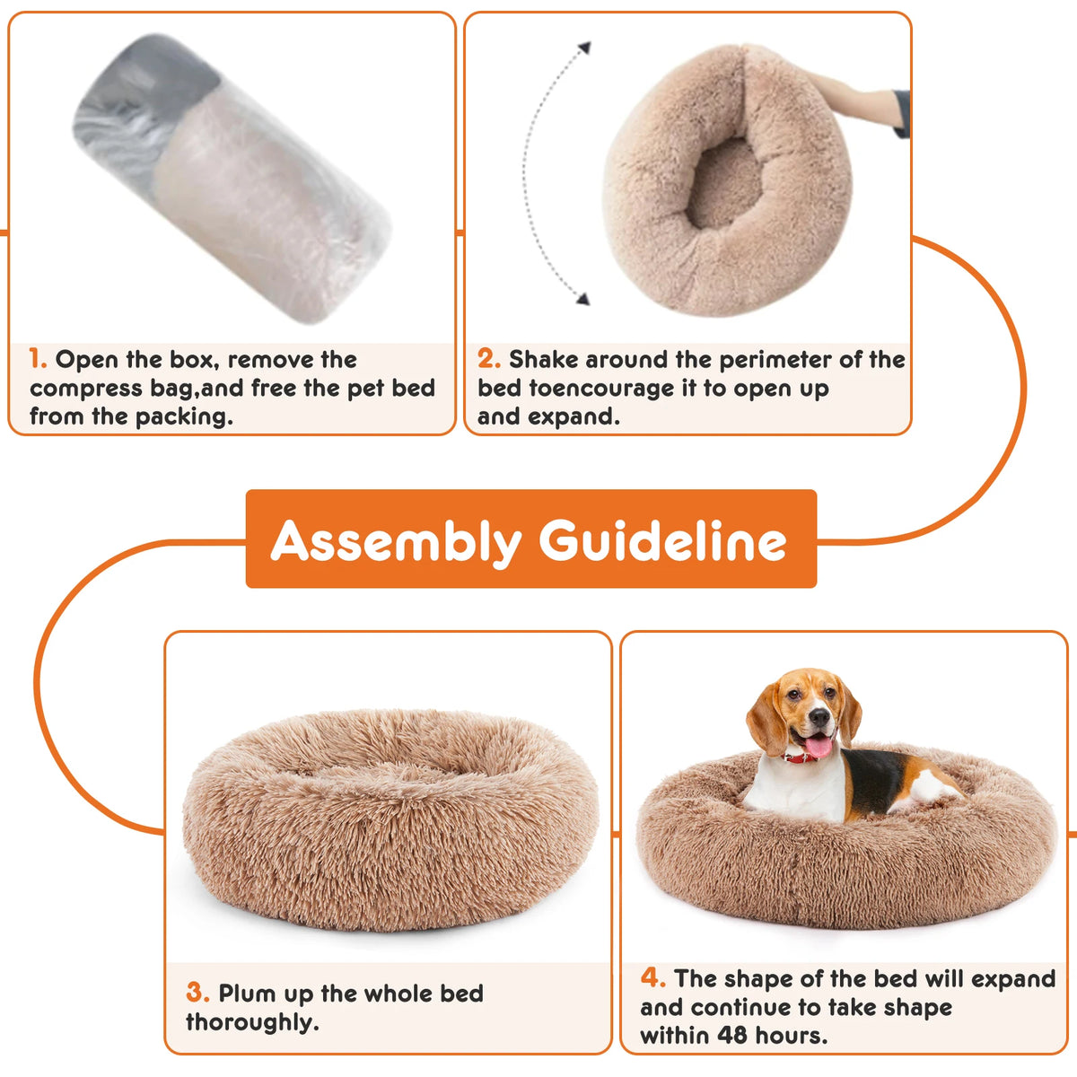 JHK Washable Plush Faux Fur Calming Dog Bed