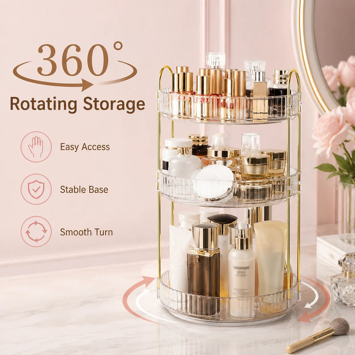 3 Tier Rotating Makeup Organizer 360 Cosmetic Storage Rack