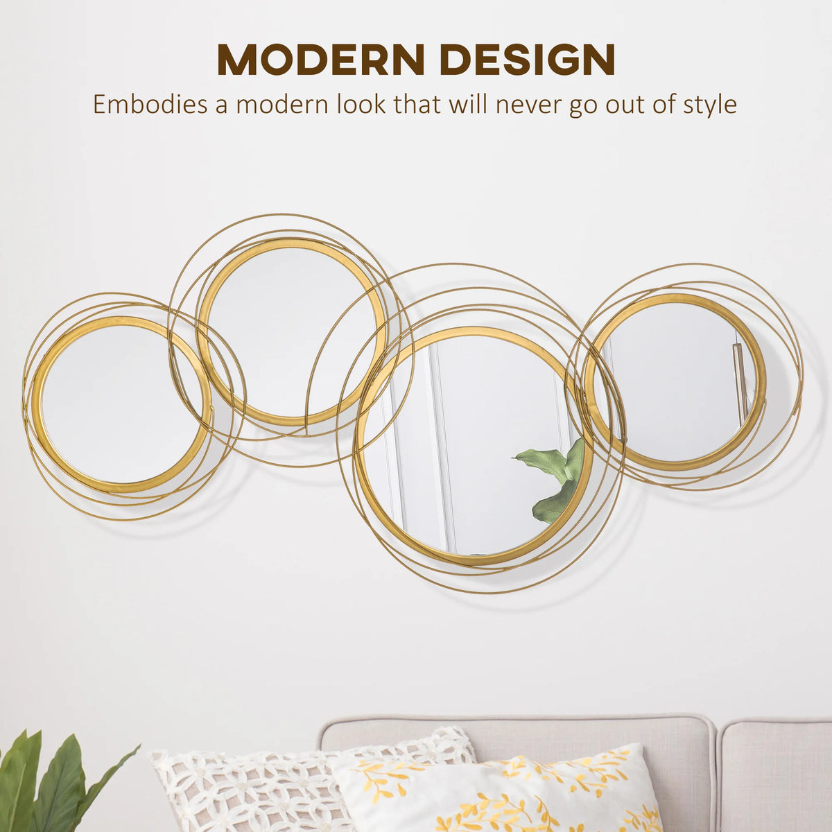 HOMCOM Modern Metal Wall Mirror Decorative Sculpture
