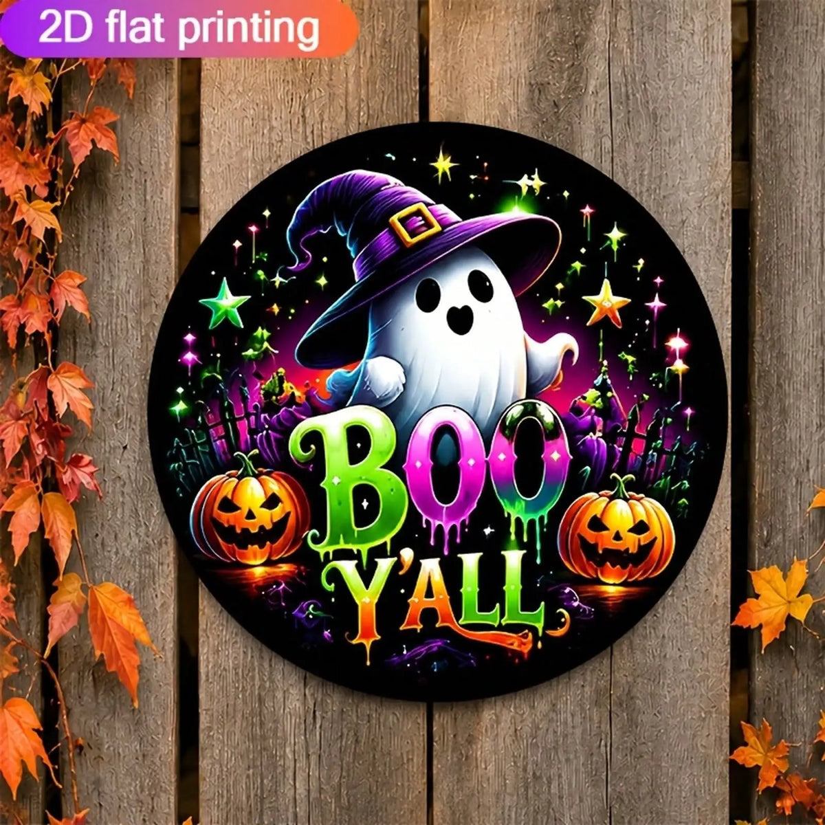 Halloween Boo Yall Ghost Pumpkin Metal Wall Decor Sign