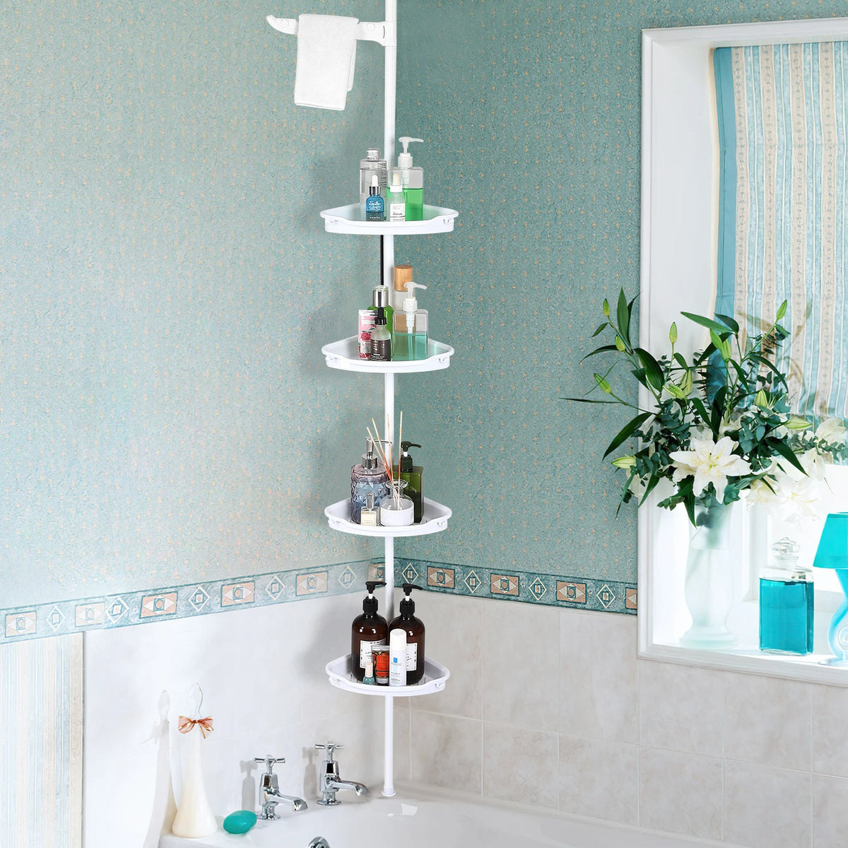 HiMISS Corner Shower Caddy 4-Tier Tension Pole Bathroom Storage Organizer