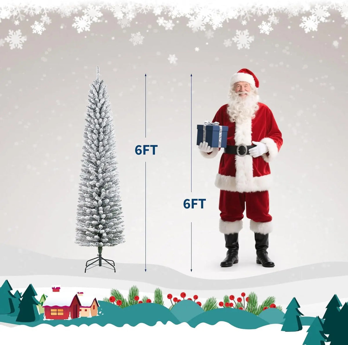 Studyset Flocked Pencil Christmas Tree With Prelit Lights And Stand
