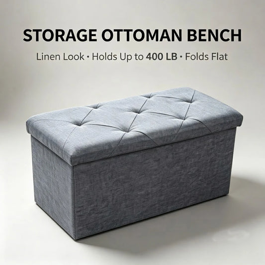 Foldable Wooden Storage Ottoman Bench With Cushion Seat