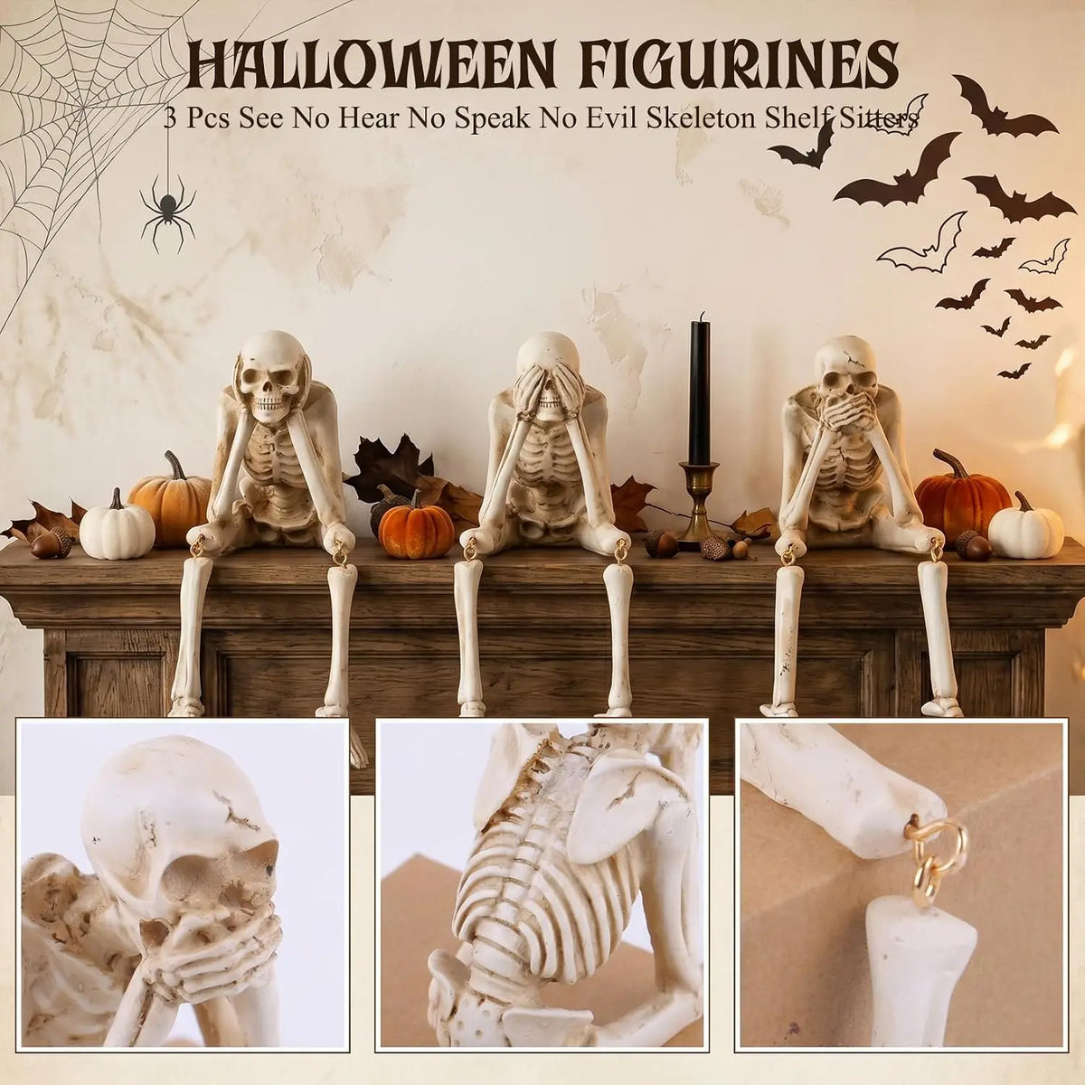 Movable Halloween Skeleton Figurine Set for Haunted House Decor