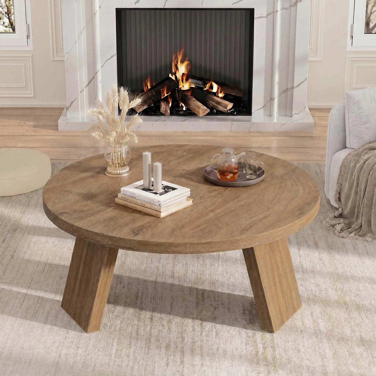 HiMISS Round Wooden Coffee Table For Modern Living Room