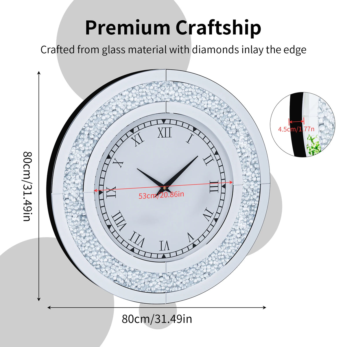 Crystal Mirrored Round Wall Clock With Sparkling Detail