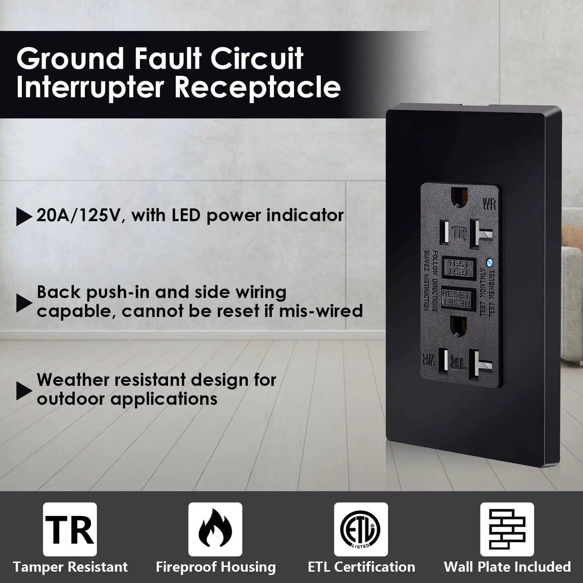GFCI Outlet 20 Amp Tamper Resistant Receptacle LED Indicator