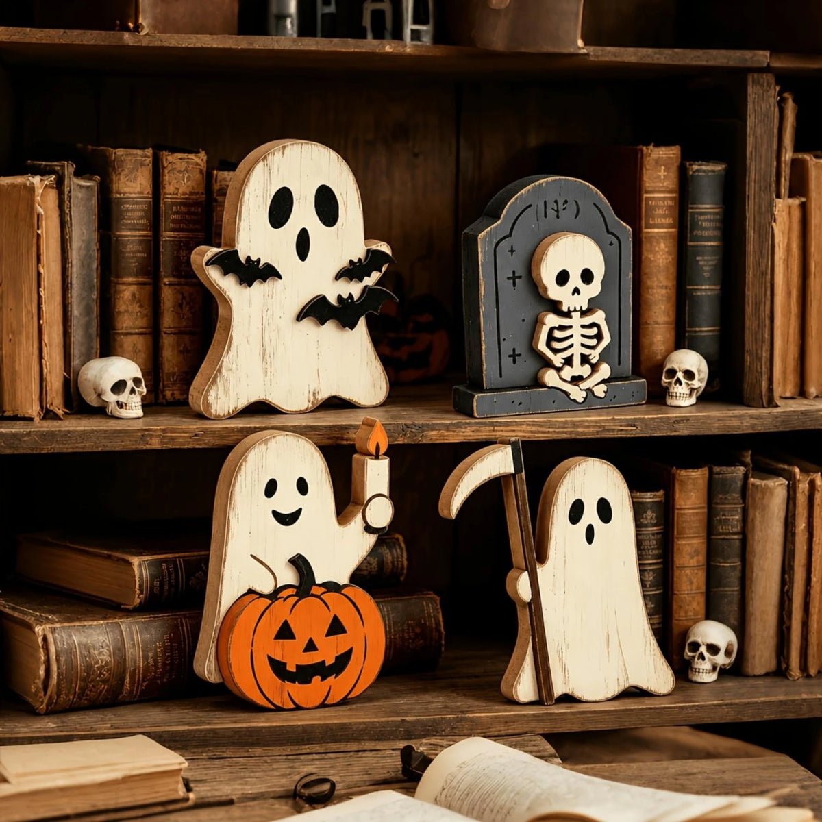 Halloween Decorative Tiered Tray With Mini Ghosts