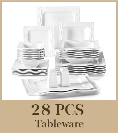 MALACASA Square Porcelain Dinnerware Set With Plates And Bowls