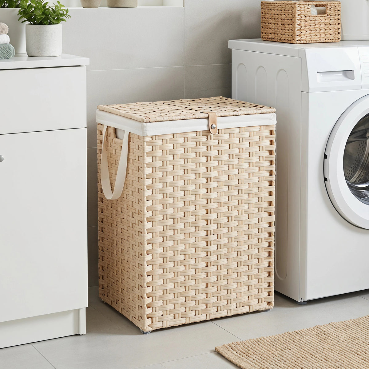 Woven Laundry Hamper with Lid and Removable Liner Handles