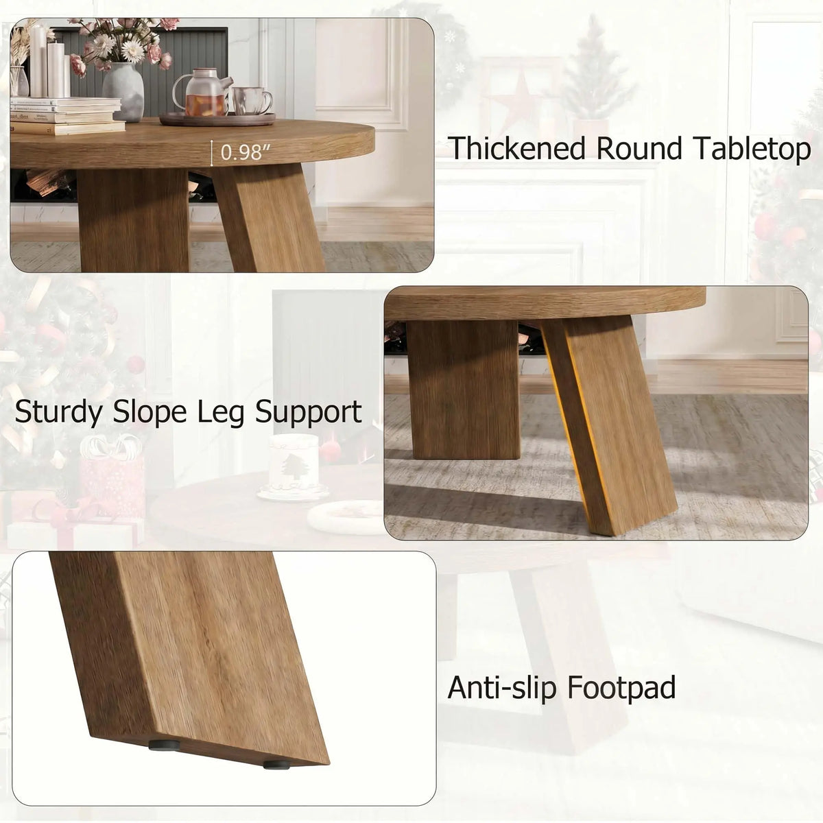 HiMISS Round Wooden Coffee Table For Modern Living Room
