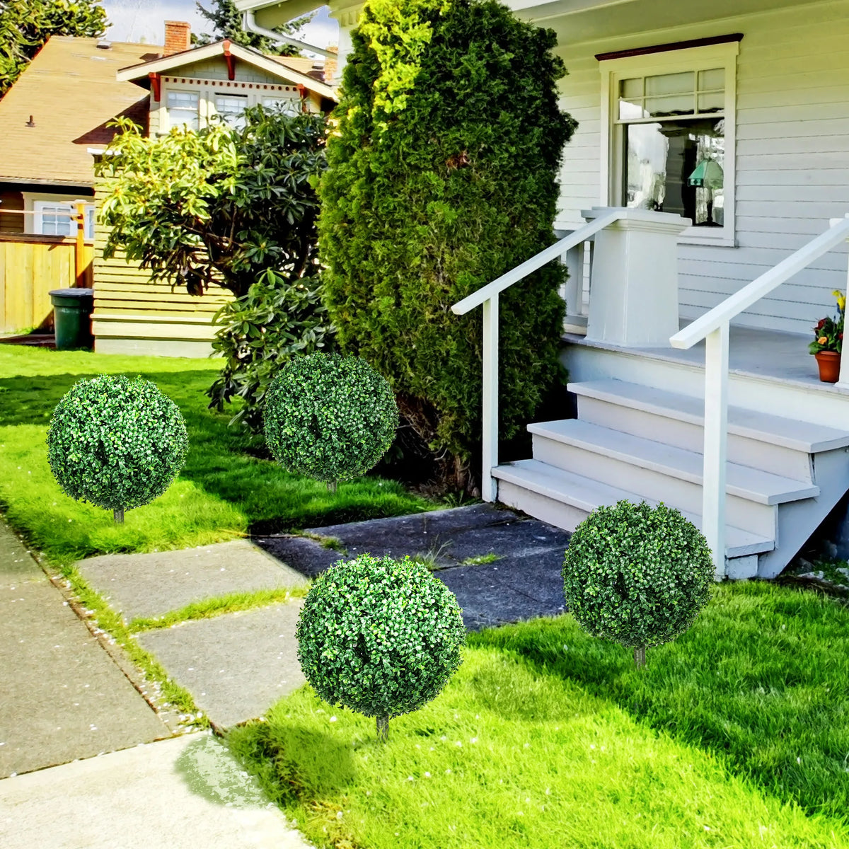 HOMCOM Artificial Boxwood Topiary Balls with Ground Stakes and UV Resistance
